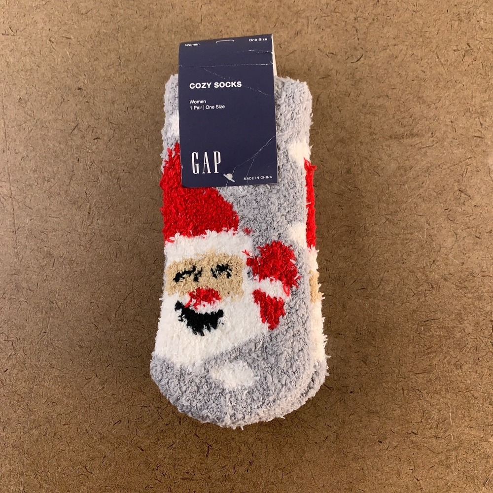 GAP Women's One Size Gray Santa Holiday Print Cozy Socks 1 Pair NWT